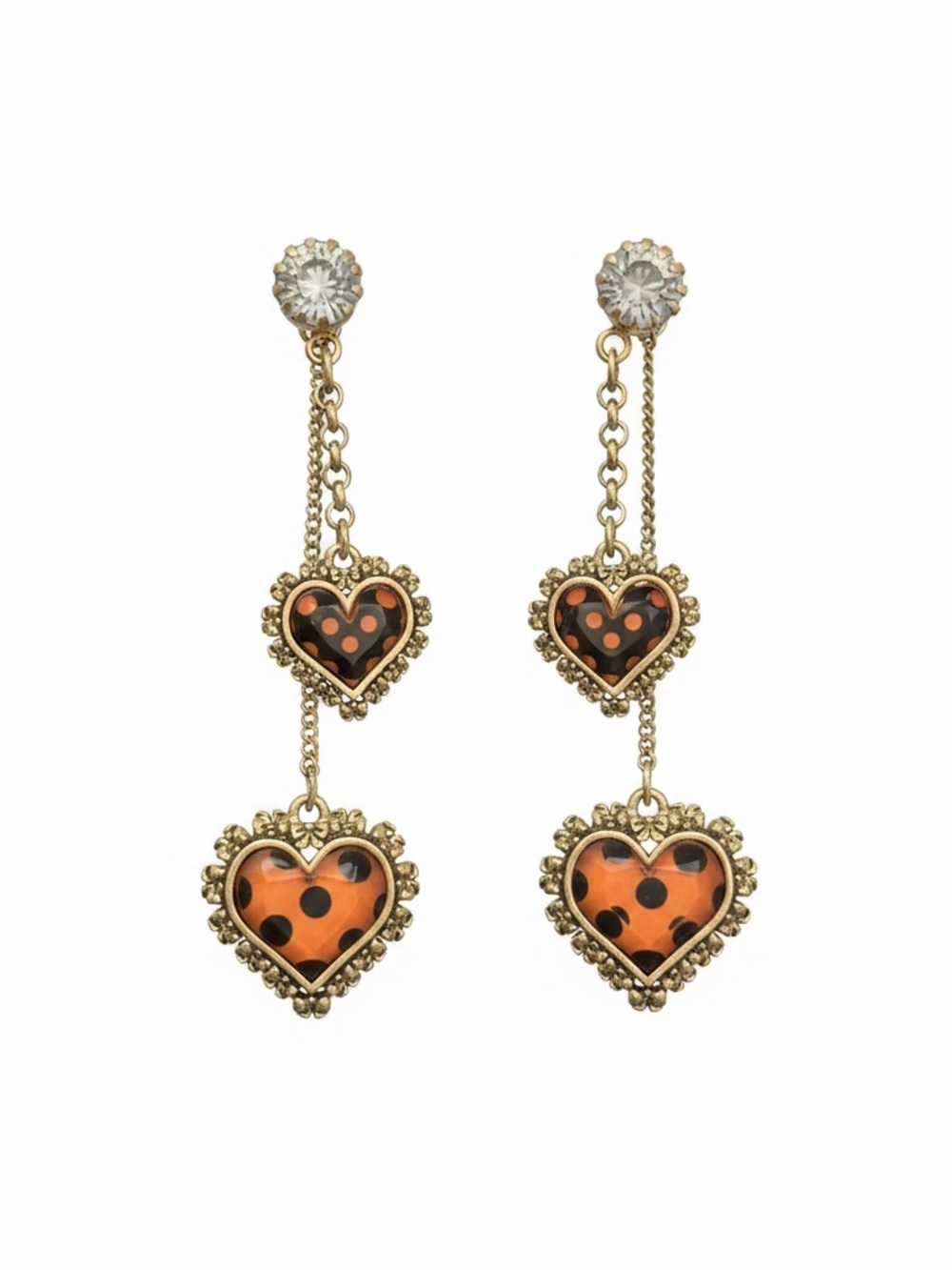 BETSEY JOHNSON Vintage Polka Dot Dangle Heart Earrings